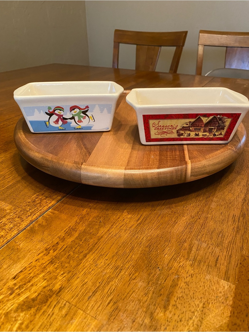 Nantucket Mini Loaf Pans Ceramic for Baking. Winter Designs 6.5”x3.5” Set of 2